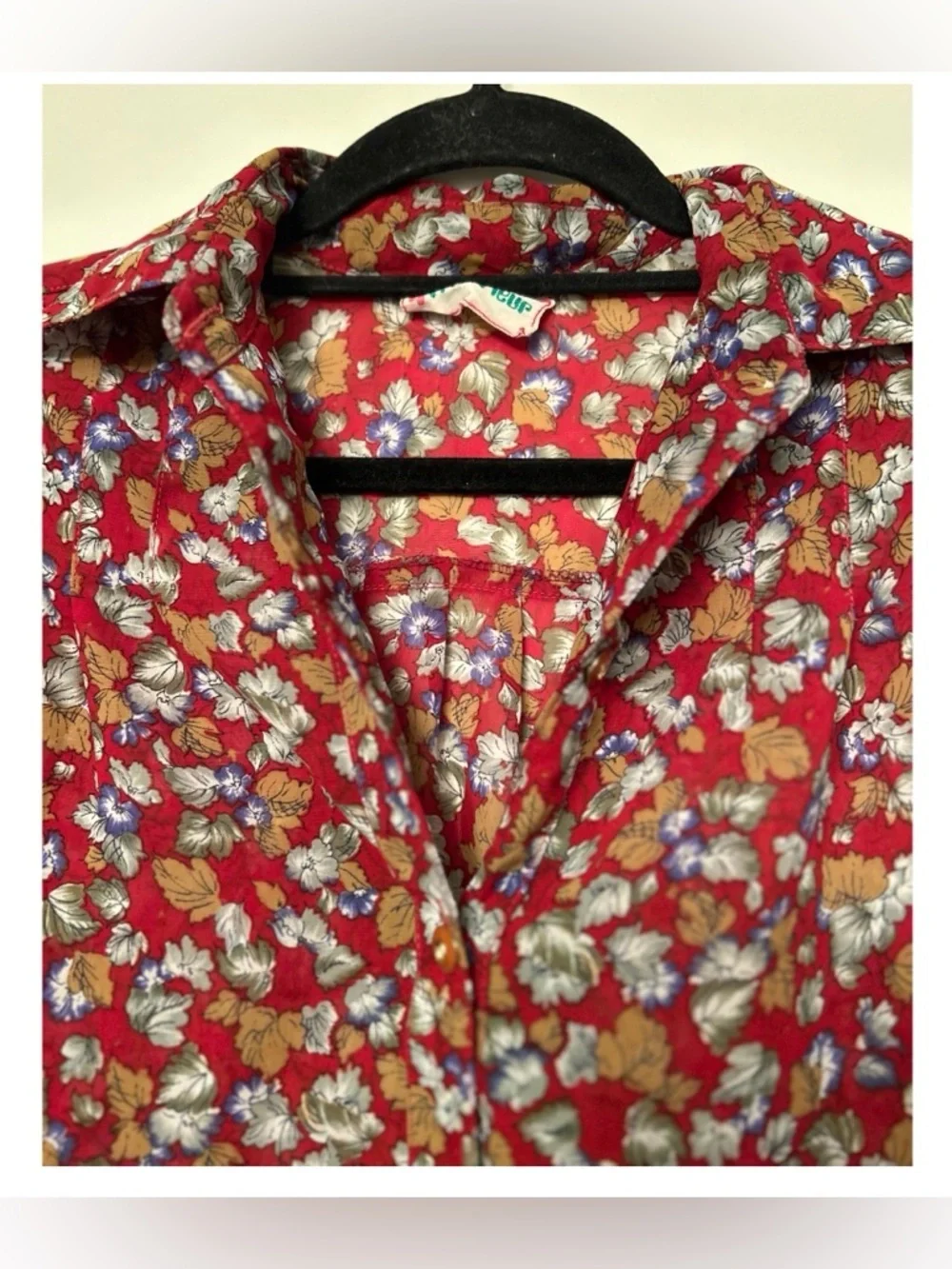 VIVA FLEUR Vintage Red Floral Button-Up Blouse Sz 7 Retro Cottagecore BohoTop - Picture 13 of 16